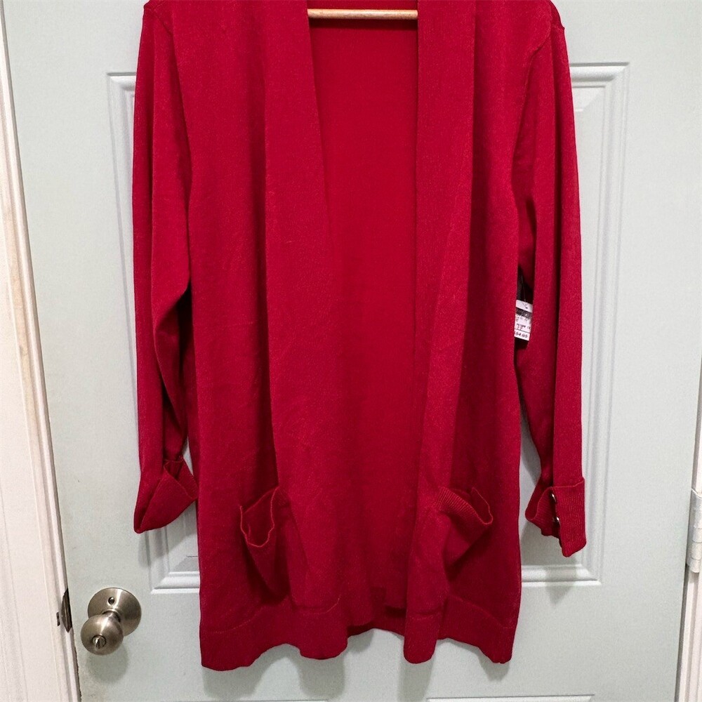 Christopher & Banks Cardigan Sweater Womens Plus 1X Red Open Front